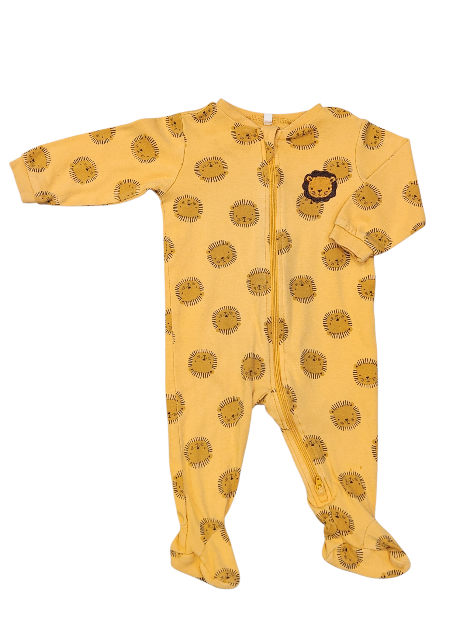 Grenouillère Seconde Vie - Friperie en ligne RDL jaune moutarde en coton avec motif de lions et fermeture éclair